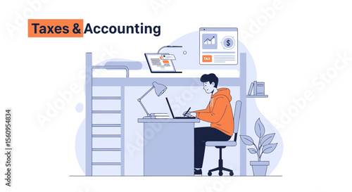 Young Entrepreneur Manages Finances With Digital Tax Accounting Tools System