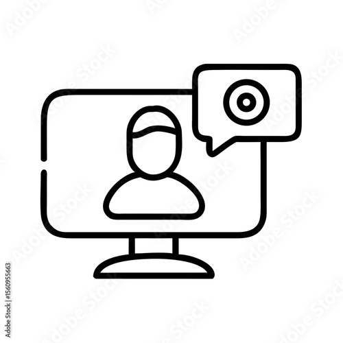 Webcam icon displaying user in video call with chat bubble  