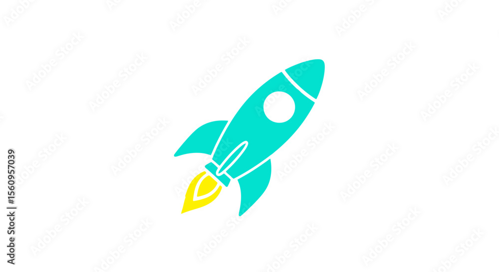 Fototapeta premium Teal rocket ship launching into space vector illustration for startup business and technology projects vector