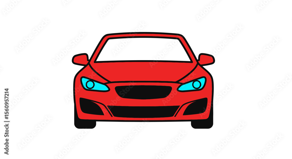 Obraz premium Red car illustration front view automotive design vehicle transportation automobile modern transport drawing vector