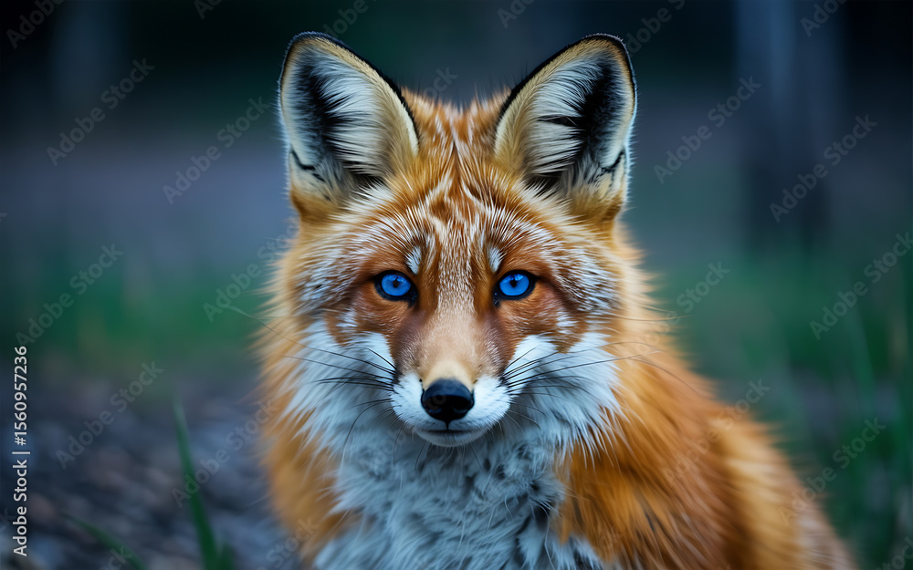 Obraz premium Foxy red-orange creature with striking blue eyes. 