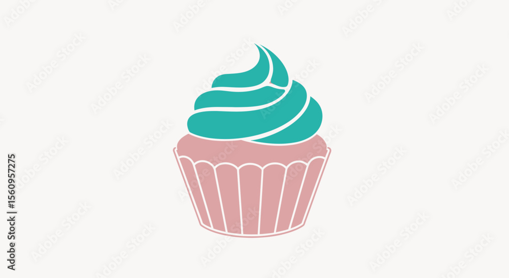 Delicious cupcake vector illustration with teal frosting and pink base perfect for bakery designs and more vector Delicious cupcake vector illustration with teal frosting and pink base perfect for bakery designs and more vector