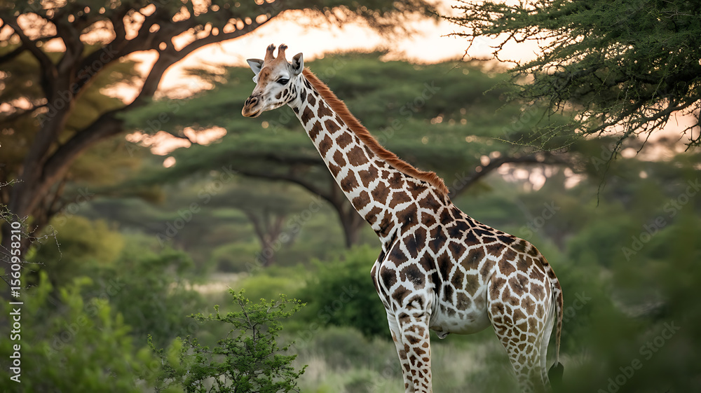 Obraz premium Giraffe stands tall in a savanna landscape. 