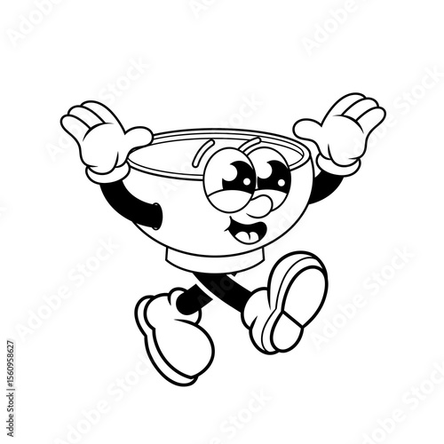 Retro character design of cheerful bowl outline