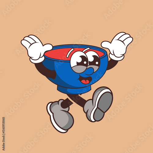 Retro character design of cheerful bowl