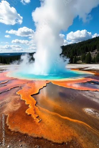 Old Faithful Eruption A Breathtaking Geothermal Display in Yellowstone National Park, Wyoming