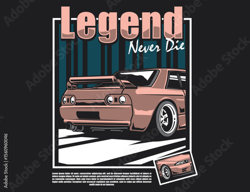 legendary 90s car artwork for T-shirt illustration vector graphic
