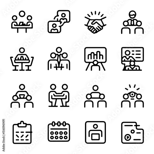 Unique and high quality Business Meeting line icon set