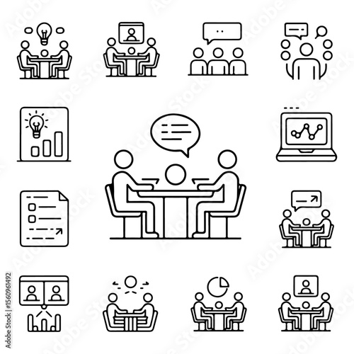 Unique and high quality Business Meeting line icon set