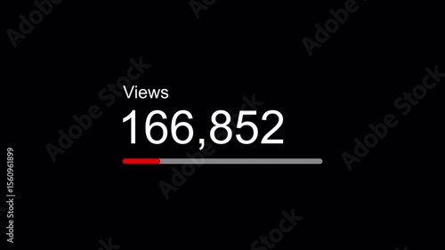 Views counter animation from zero to one million. Live stream view. progress bar increasing fast with Alpha channel 4K video