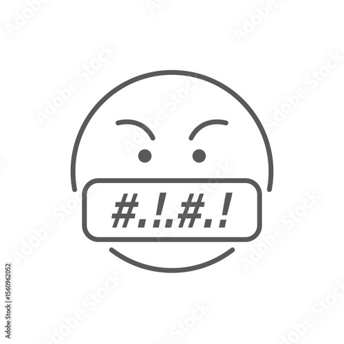 Line style icon of an angry emoji with censored mouth, representing frustration, suppressed speech, or offensive content warning