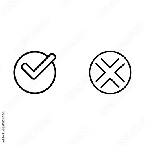 Checkmark cross circle. Acceptance rejection icon. Decision choice Vector. Approval denial symbol.