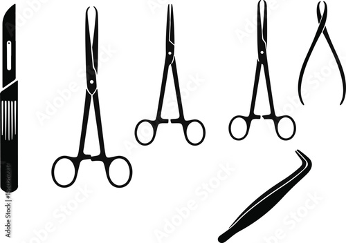Surgical instruments scalpel forceps hemostats tweezers vector