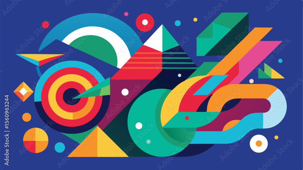 Fototapeta premium Abstract geometric composition of colorful shapes on a transparent background for designs