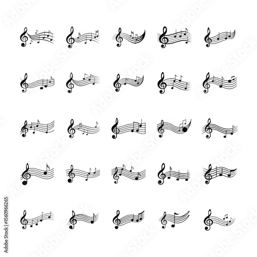 musical staff treble clef vector illustration set