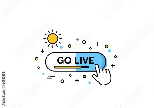 Go live button with hand cursor isolated on white background