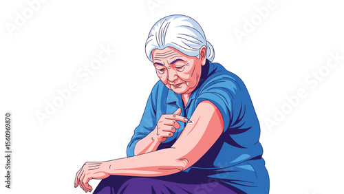 Senior Woman Applying Cream on Arm After Vaccination Healthcare Illustration