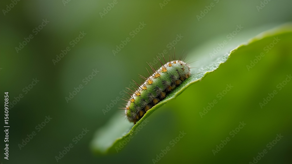 Fototapeta premium Green Caterpillar on Leaf
