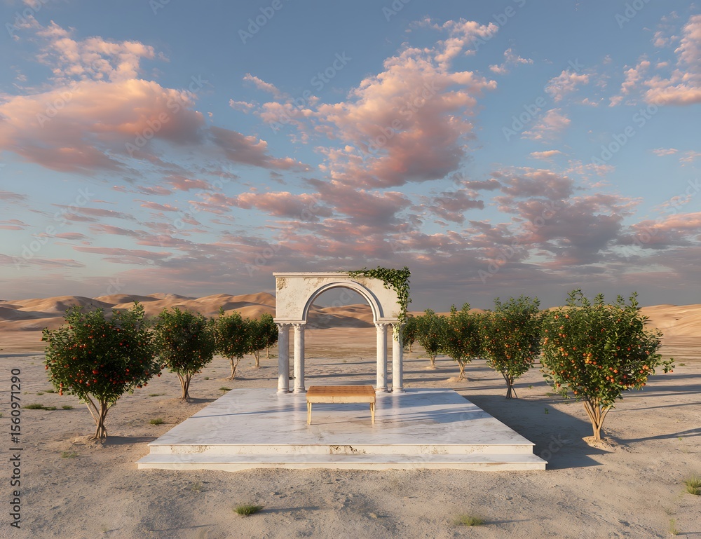 Fototapeta premium Serene Oasis Architecture Under a Beautiful Sky