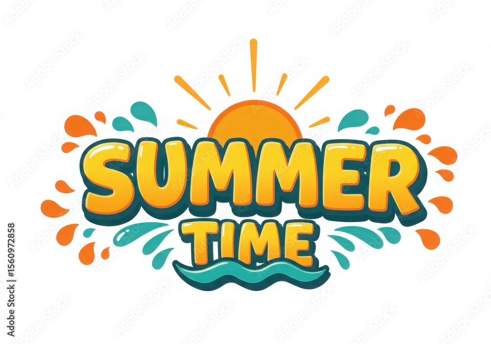 Summer time text with sun and water drops isolated on white background Summer time text with sun and water drops isolated on white background