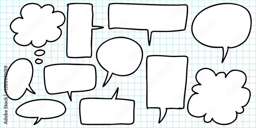 Obraz premium Hand Drawn Comic Speech Bubbles on Graph Paper Background.