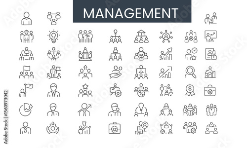 management icon set collection in outline style. an icon pack contain manage, plan, lead, strategy, goal, task, team, schedule, organize, project