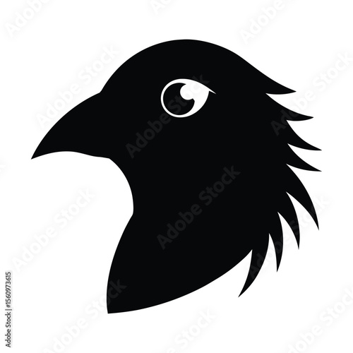 Mynah bird head bold markings silhouette vector illustration.