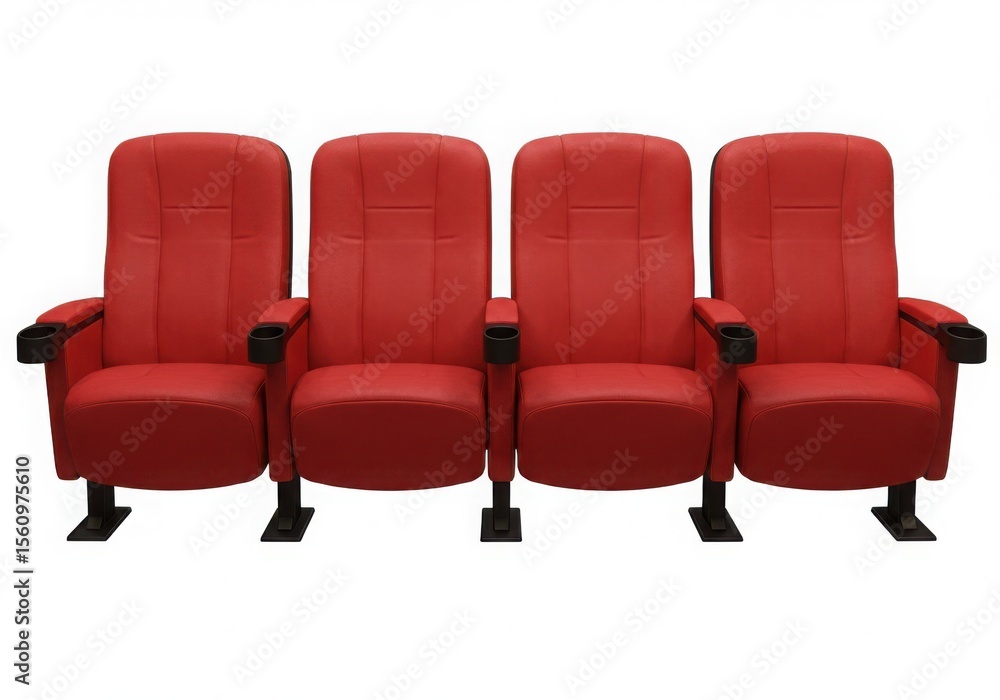 Obraz premium Four red cinema seats isolated on white background