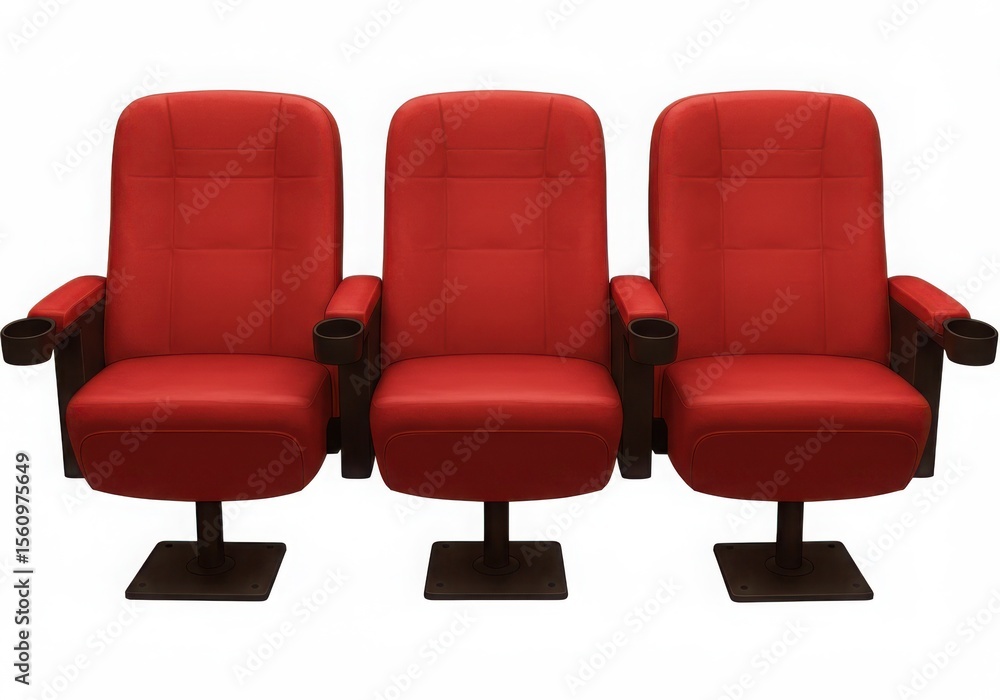 Obraz premium Three red theater seats isolated on white background