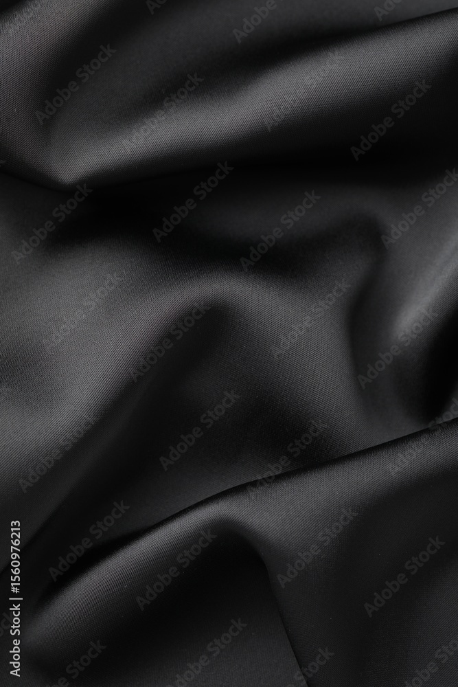 Fototapeta premium Crumpled black silk fabric as background, top view