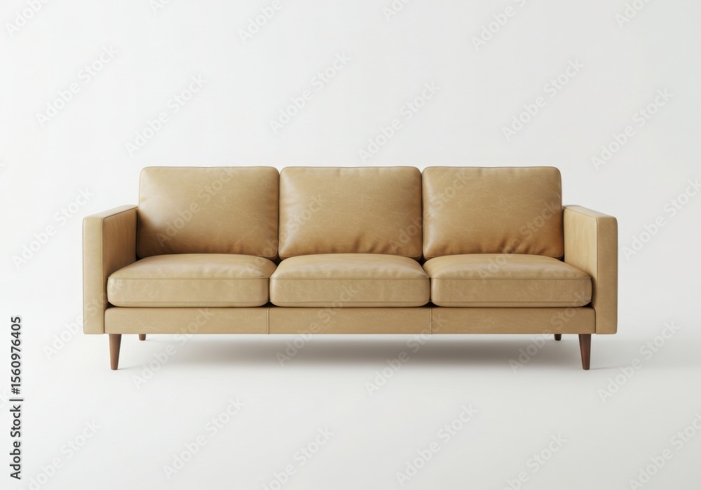 Fototapeta premium Beige leather sofa isolated on white background