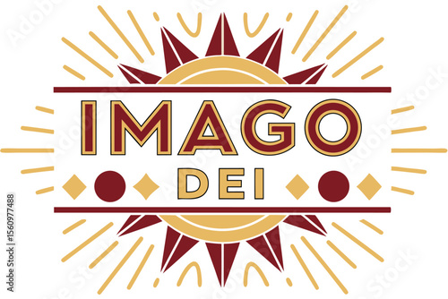 Imago Dei Text Graphic with Sunburst and Geometric Shapes