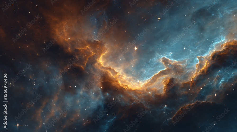 Fototapeta premium Orange and Blue Nebula in Starry Night Sky