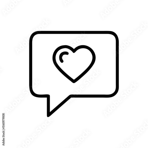 A minimalist line art illustration of a speech bubble with a heart symbol inside