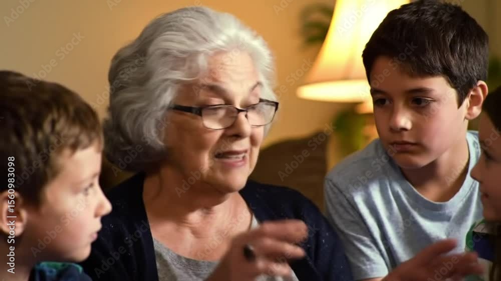 A grandfather or grandmother telling a story to grandchildren. A grandfather or grandmother telling a story to grandchildren.