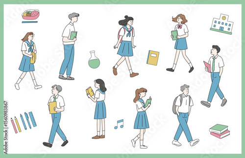 学校生活を楽しむ高校生セット（夏服・男女）
