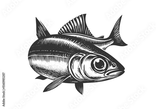 Minnow Fish Engraved Hand Drawn Natural Illustration Vector Isolated by AZ for Books, Arts, Design and Decoration Graphic Asset