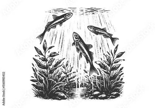 Minnow Fish Engraved Hand Drawn Natural Illustration Vector Isolated by AZ for Books, Arts, Design and Decoration Graphic Asset