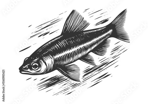 Minnow Fish Engraved Hand Drawn Natural Illustration Vector Isolated by AZ for Books, Arts, Design and Decoration Graphic Asset