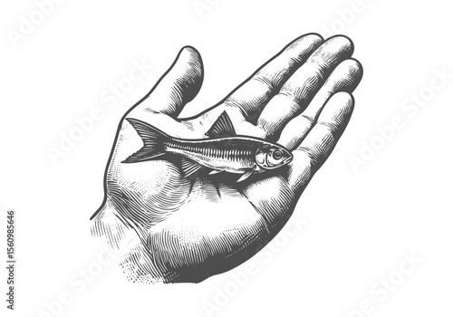 Minnow Fish Engraved Hand Drawn Natural Illustration Vector Isolated by AZ for Books, Arts, Design and Decoration Graphic Asset