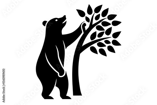 Black bear reaching for leaves on a tree vector illustration