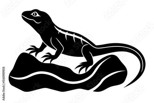 Black lizard perched on abstract rock formation vector graphic reptile animal