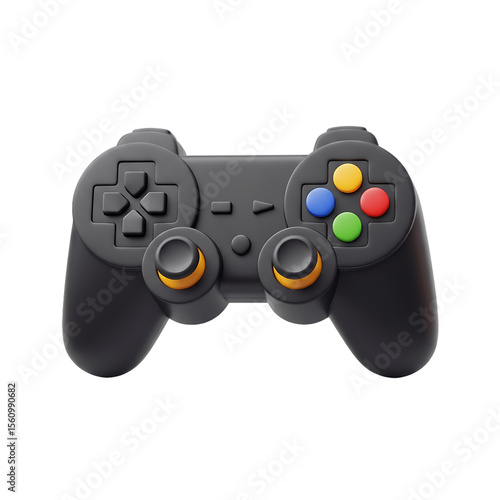 Black Game Controller with Colorful Buttons on Transparent Background