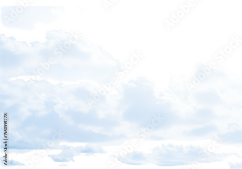 Soft fluffy white clouds drift across a pale blue sky, isolated on transparent background