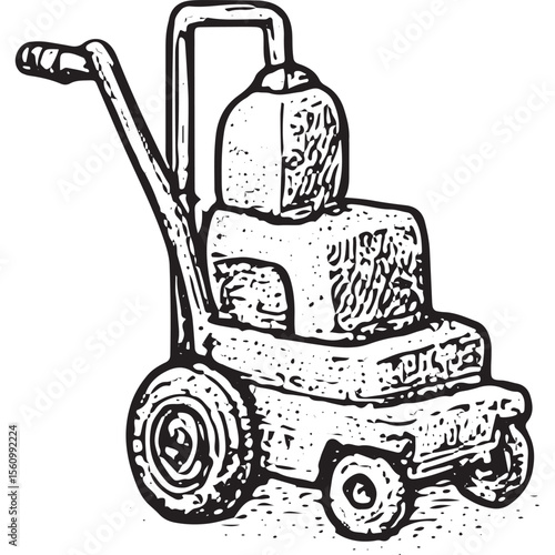 Black and white vector of a road compactor machine, ideal for construction and roadwork project illustrations