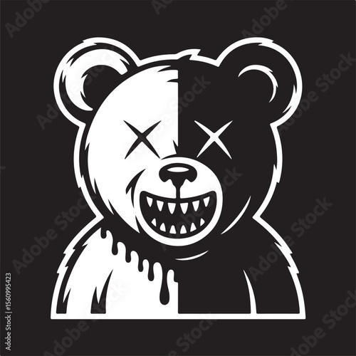 Split Personality Bear – Edgy Graffiti-Style Vector Art for T-Shirt Design