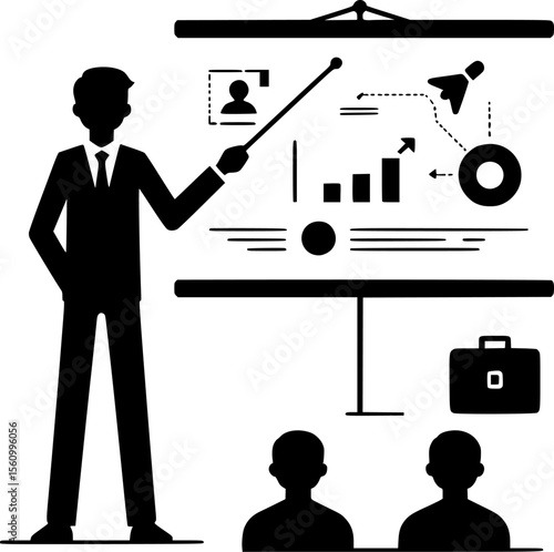 Silhouette of person giving a presentation using a pointer