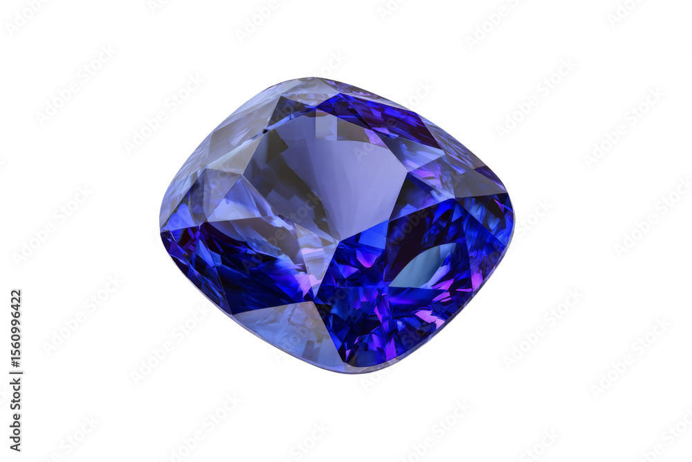 A blue gemstone sits on a white background A blue gemstone sits on a white background