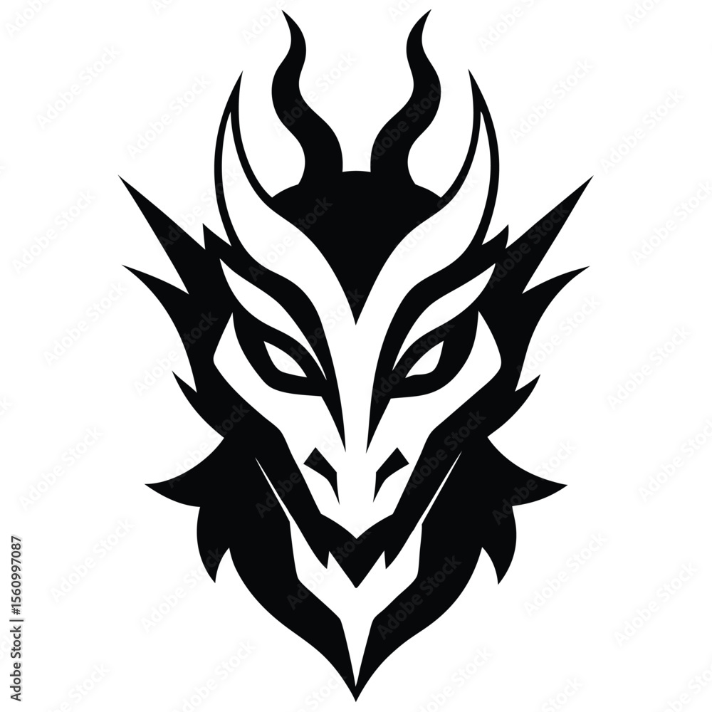 Fototapeta premium Vector graphics of tribal art abstract design face of fire dragon head on white background