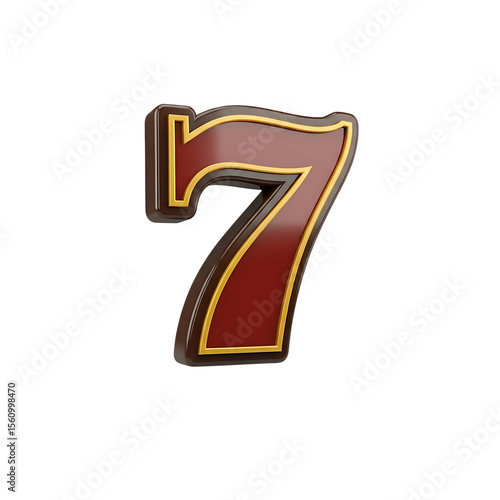 Lucky Seven Digit with Shiny Gold Trim on Transparent Background